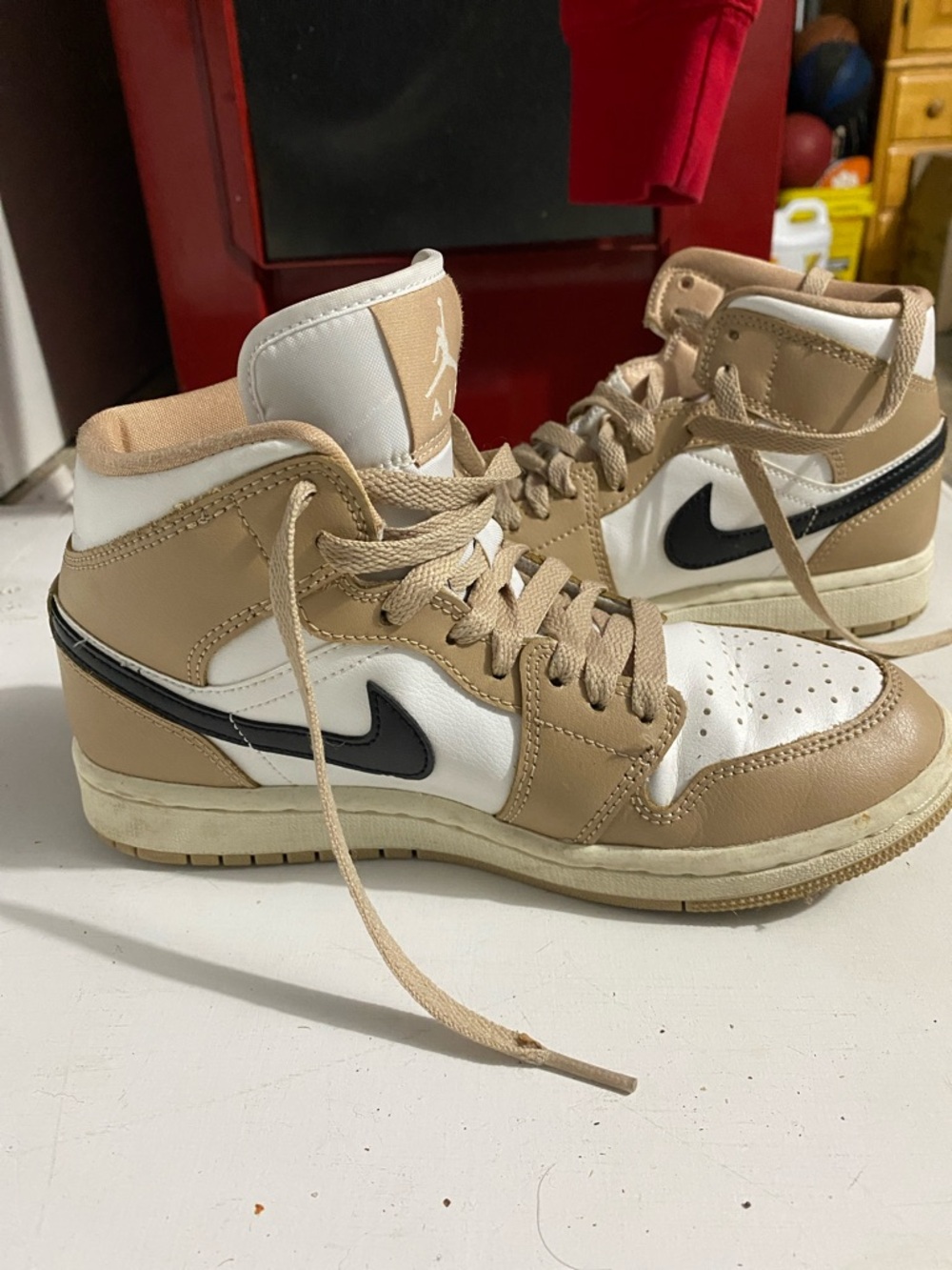 Nike Air Jordan High-Top Sneakers in Beige, White & Black